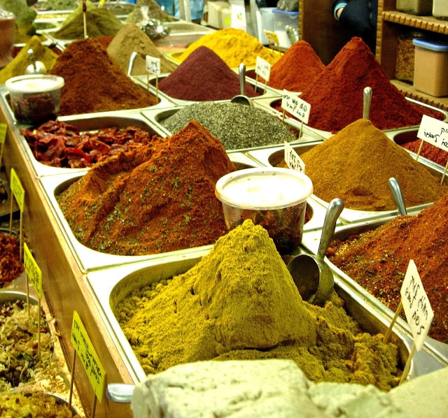 colorful piles of spices in Spice Market.