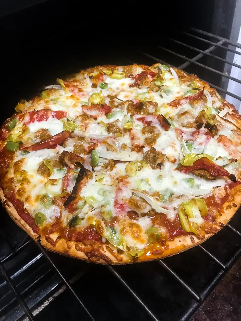 Boboli Pizza on oven rack