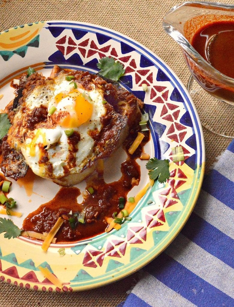 This red chile is easily made from ancho chile powder, garlic, onions and chicken broth! It is rich and sultry and goes on most anything. You will love it and this breakfast sandwich, too! #redchilesauce #Mexicanfood #breakfastsandwich www.thisishowicook.com