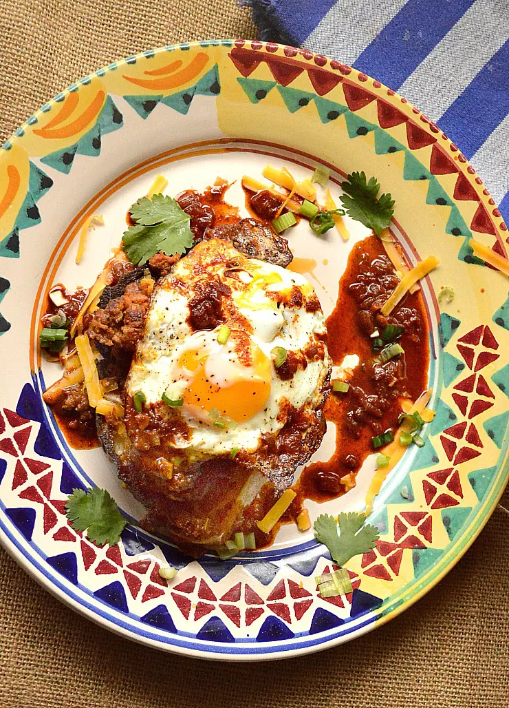 New Mexico Red Chili Recipe with breakfast sandwich