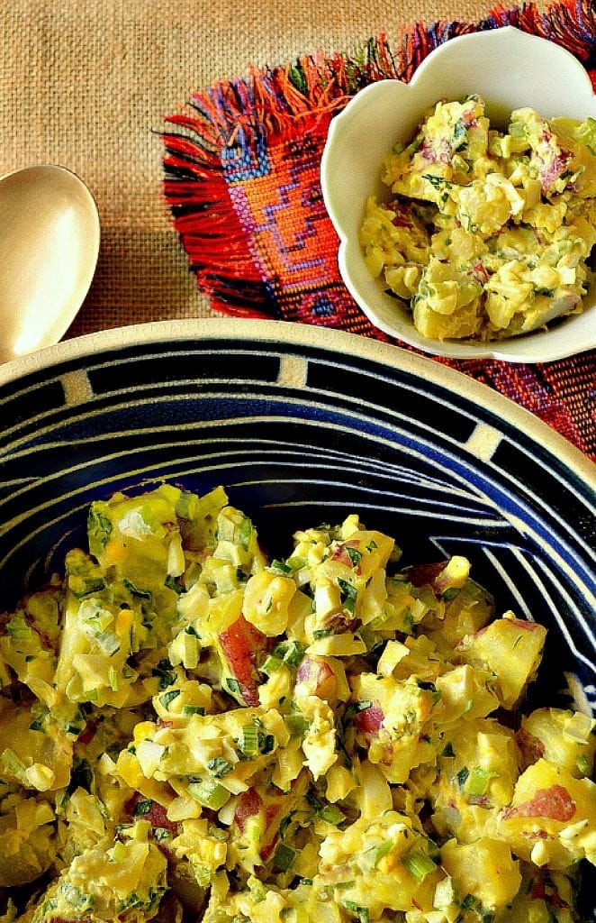 Old Fashioned Potato Salad that Dad's love is made with mustard, eggs, green onions, celery for crunch and a touch of pickle juice. It is so not sweet! Just good! #potatoes #potatosalad #sidedish www.thisishowicook.com