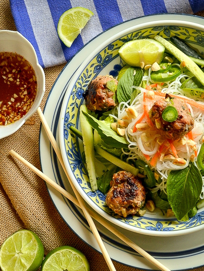 Vietnamese Pork Meatball Noodle Bowl