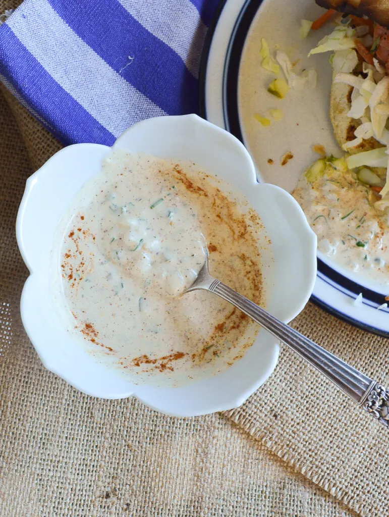 Tartar Remoulade Sauce in white dish with spoon