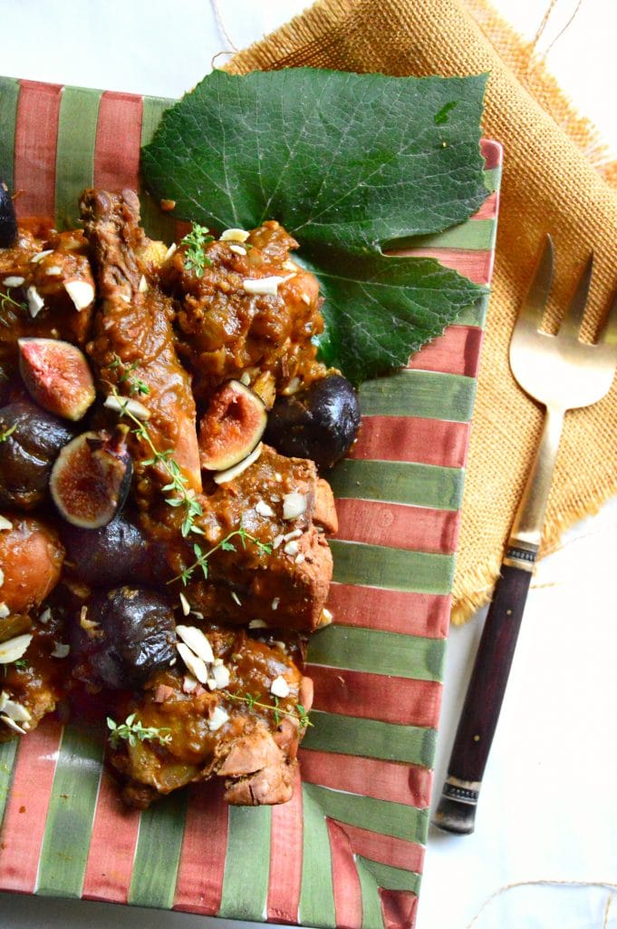 Chicken with figs, pumpkin and red wine