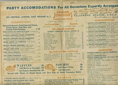 Howard Johnson's menu
