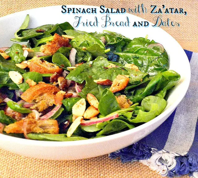 Spinach Salad with Za'atar, Fried Bread and Dates