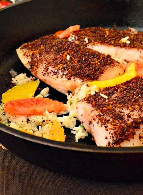 Fish with orange and cacao spice rub