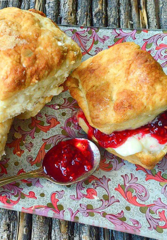raspberry jam on a biscuit