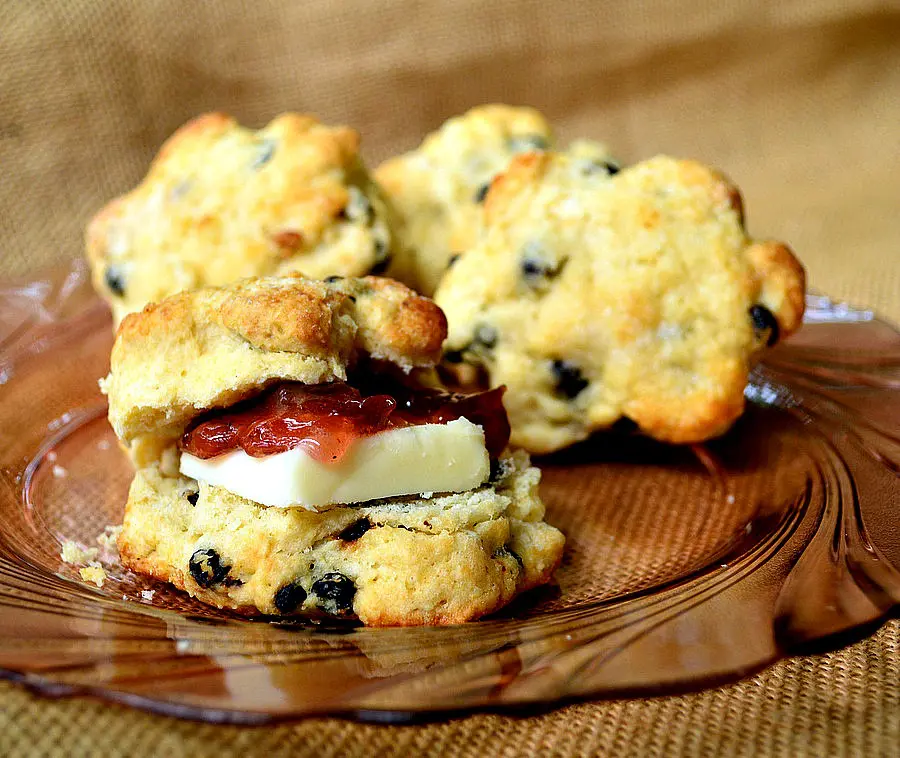 Classic British Scone with jam and butter