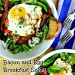 bacon and egg breakfast salad in white bowl