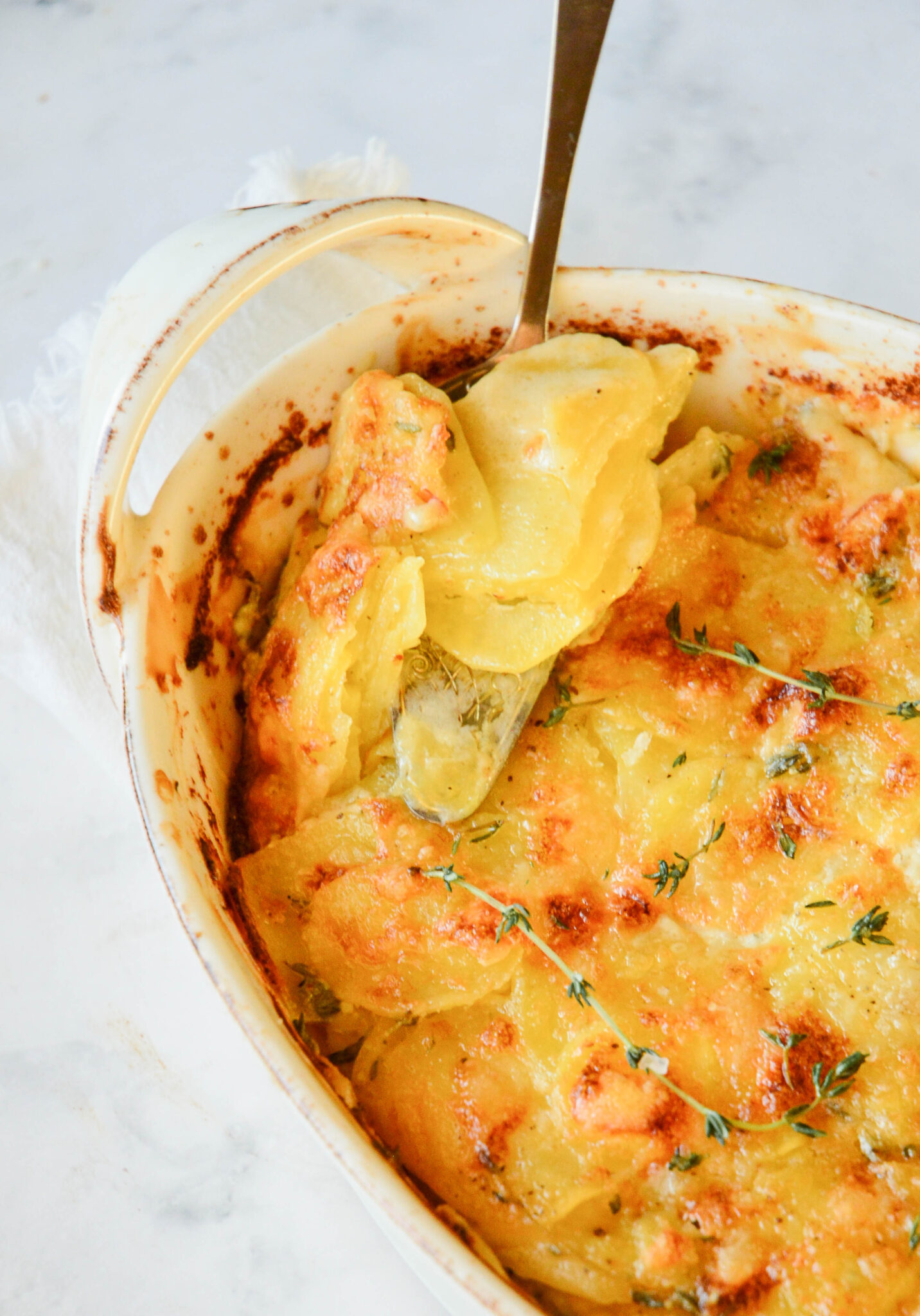best scalloped potatoes in white casserole dish