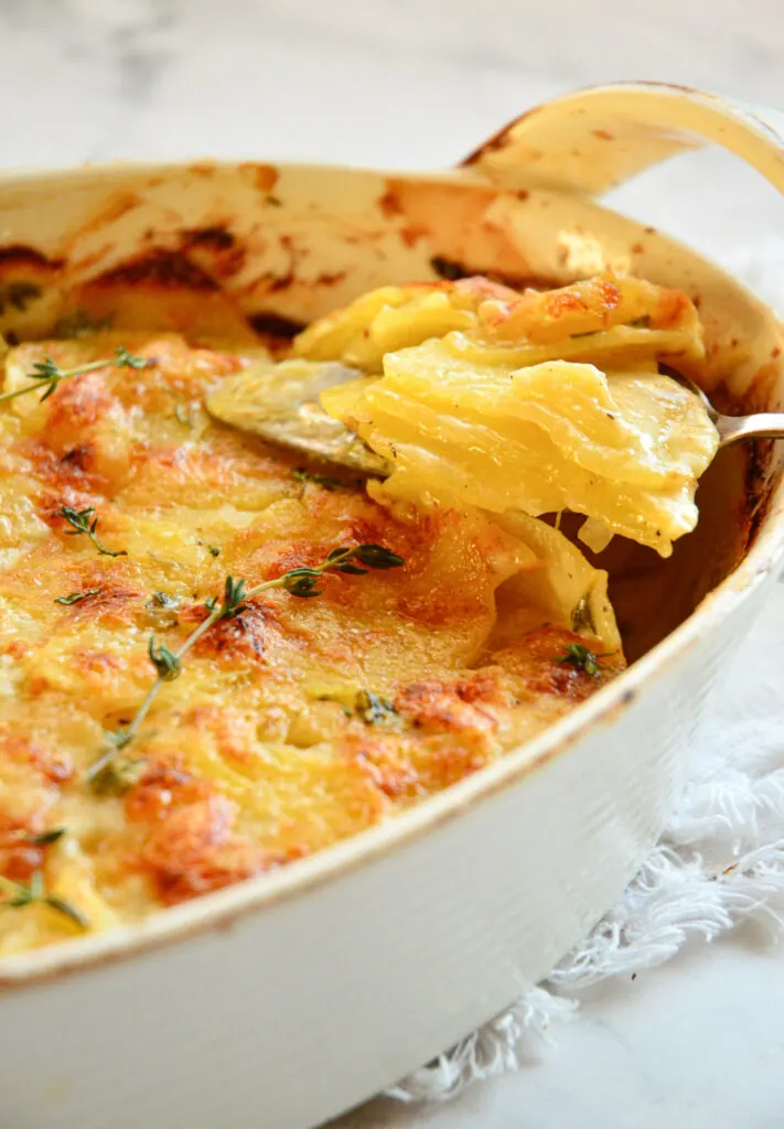 What to serve with scalloped potatoes in a white oval dish