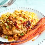 marinated chicken with saffron, hazelnuts, rosewater