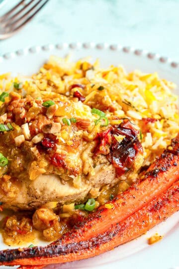 marinated chicken with saffron, hazelnuts, rosewater