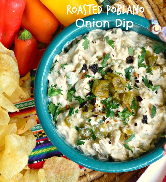 This roasted poblano onion dip is perfect for any time you want a dip! Love the chilies in this and it is so creamy! #dips #Mexicanfood #chilies #appetizers See more good food at: www.thisishowicook.com
