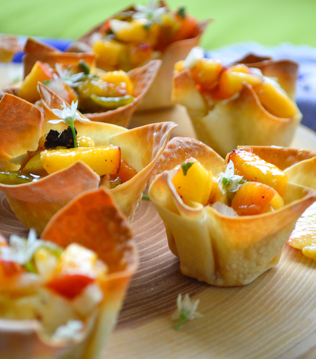 Peach salsa recipe/wonton appetizers
