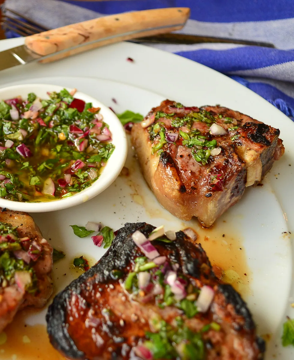 Grilled Lamb Chops.Sauce/white Plate