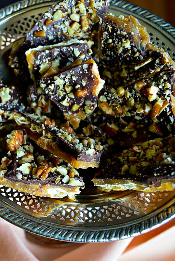 Saltine Toffee in silver bowl
