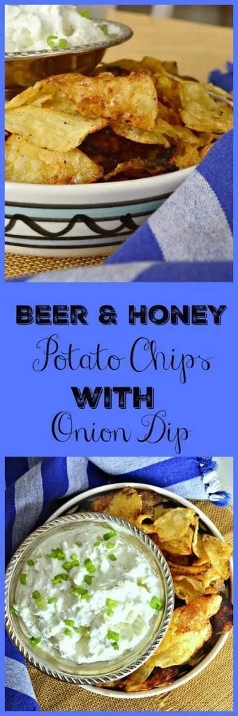 Beer and Honey Potato Chips made with store bought kettle chips are out of this world! Serve with my favorite onion dip and you have my favorite junk food. #potato chips #onion dip www.thisishowicook.com