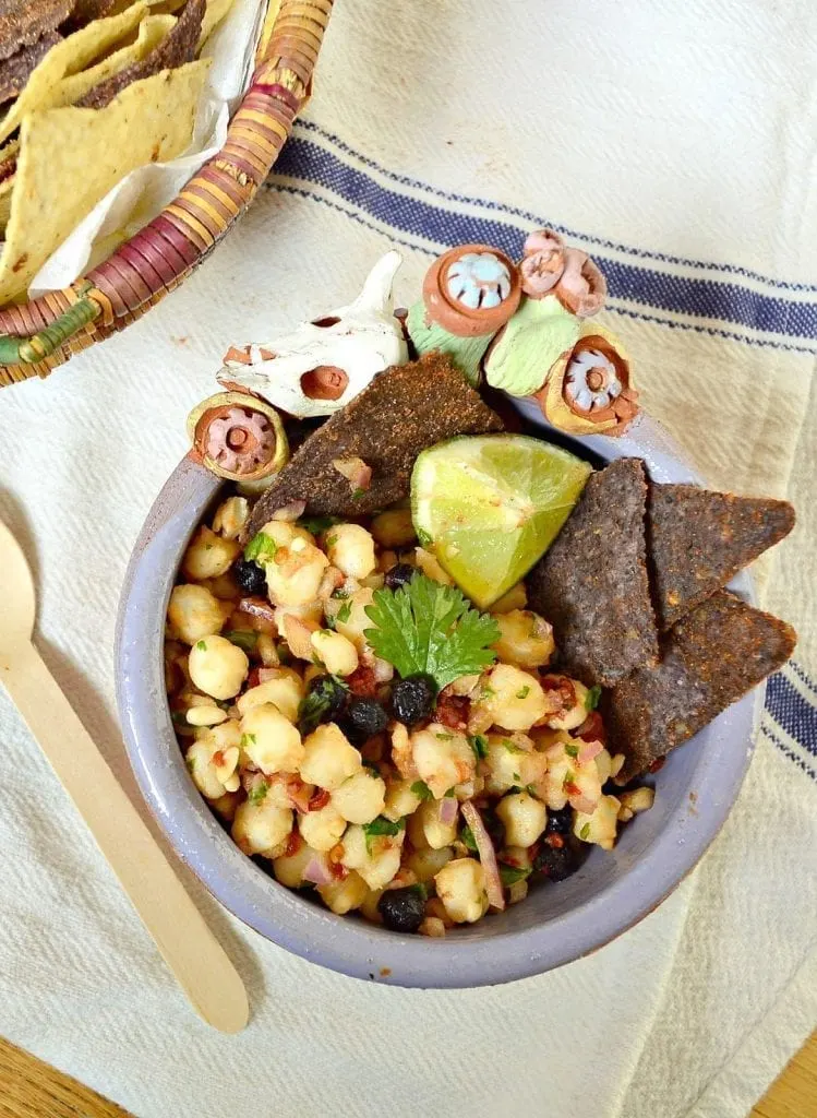  hominy and dried blueberry salsa with a touch of red onion and lime 