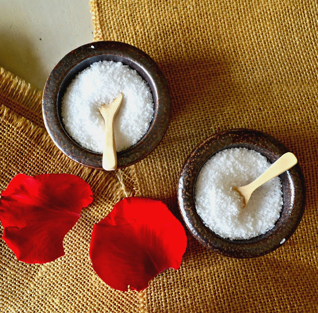 Brown Salt Bowls with salt and Rose Petals