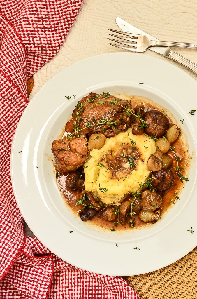 coq au vin on dinner plate