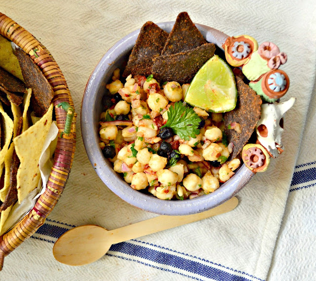 Hominy and dried blueberry salsa