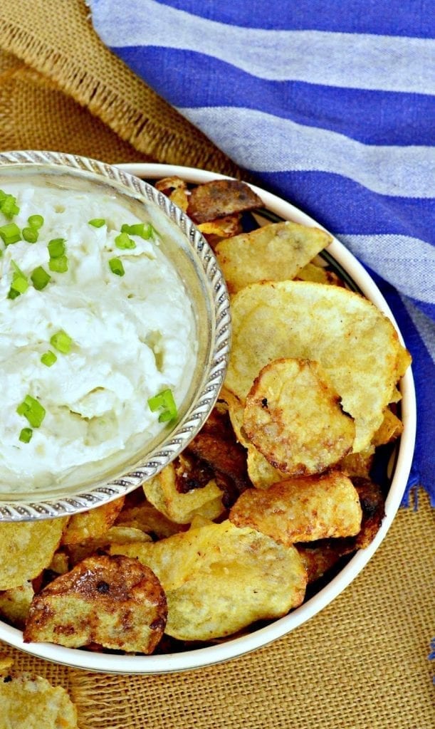 Beer and Honey Potato Chips made with store bought kettle chips are out of this world! Serve with my favorite onion dip and you have my favorite junk food. #potato chips #onion dip www.thisishowicook.com