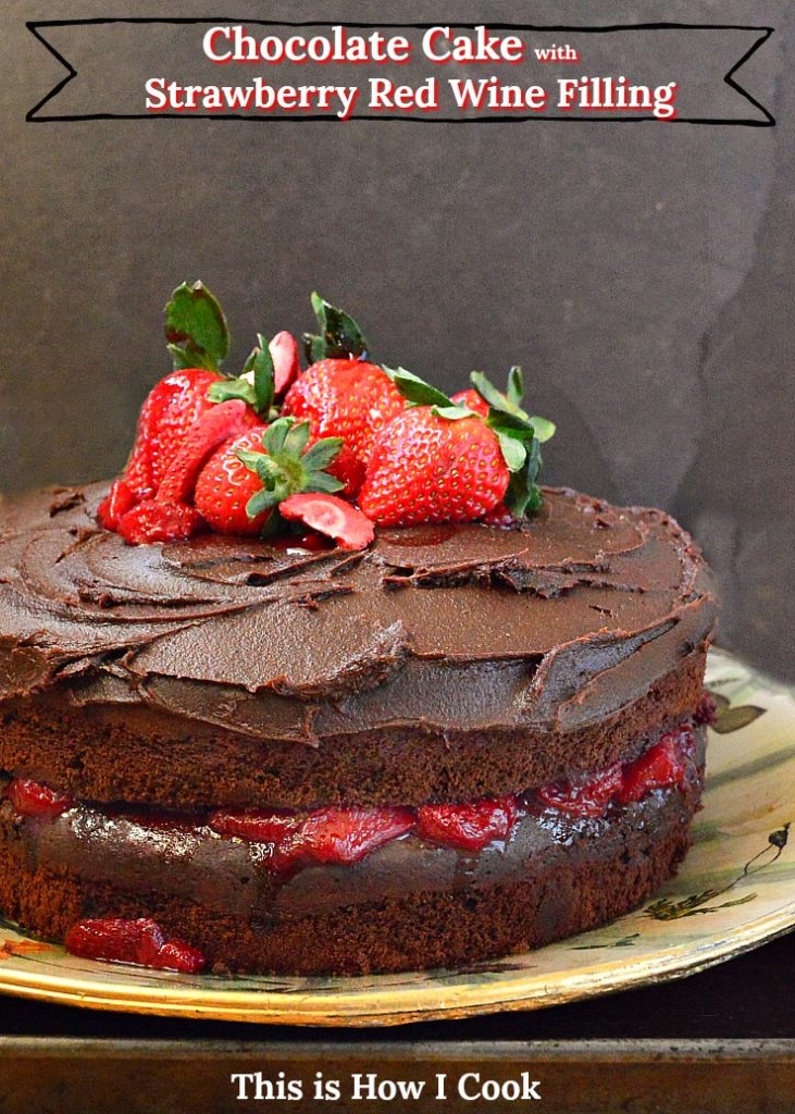 Chocolate Red Wine Cake with Strawberries
