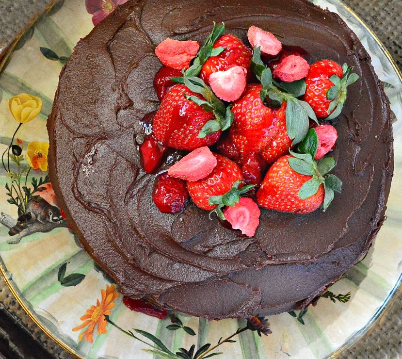 Chocolate Red Wine Cake with Strawberry Filling