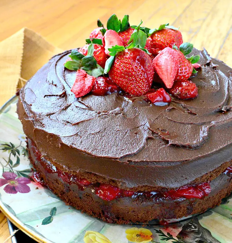 Chocolate Red Wine Cake with Strawberry Filling