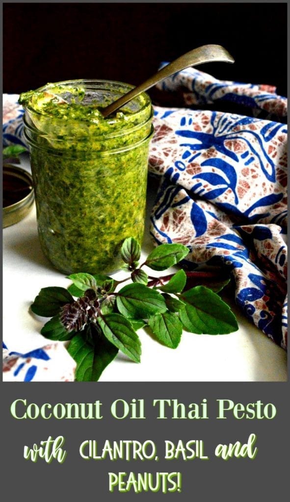 Coconut oil pesto with peanuts, basil and cilantro is  perfect for dousing noodle bowls or great as a sauce on chicken or fish. This new take on pesto has become my new addiction! #coconutoil #pesto #sauce See More at This is How I Cook.com