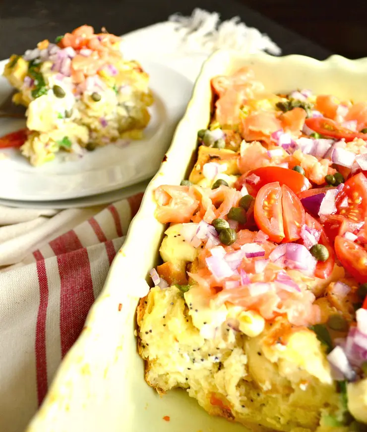 Overnight Breakfast Casserole with Lox and Bagels