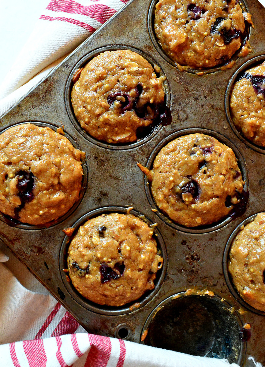 oatmeal blueberry muffins in muffin tim