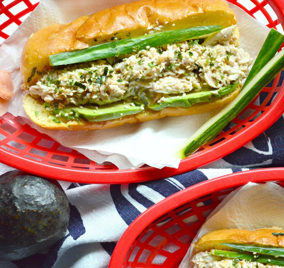 crab salad, avocado, cucumber, red basker