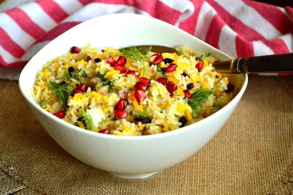 Saffron Herb Rice with yellow and white grains is easy to make and tastes great! Plus it is so pretty! 