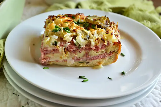 This Overnight Reuben Strata is perfect for breakfast, brunch or dinner. Quickly made and refrigerated overnight, this is a fun meal! #reubens #cornedbeef #breakfast #overnightcasserole #strata #brunch www.thisishowicook.com