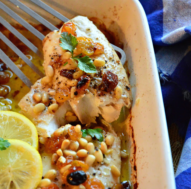 Olive Oil Baked Fish with Raisins and Pine Nuts - This Is How I Cook