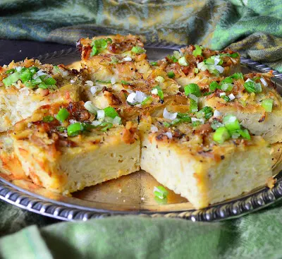 Onion Crusted Potato Kugel Casserole is a potato kugel that tastes a lot like a knish. So good! #kugels #potatoes www.thisishowicook.com