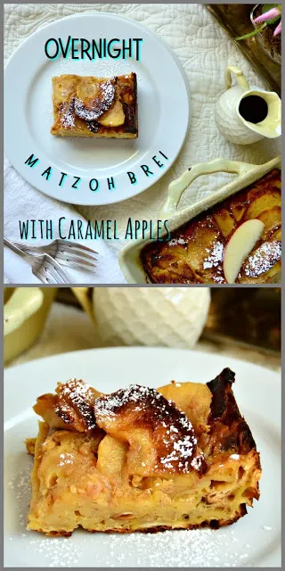 This overnight matzoh brei with caramel apples is perfect for brunch. I love this simple idea and it also makes great leftovers! #PassoverRecipes #matzoh #matzohbrei #brunch www.thisishowicook.com