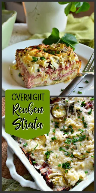 This Overnight Reuben Strata is perfect for breakfast, brunch or dinner. Quickly made and refrigerated overnight, this is a fun meal! #reubens #cornedbeef #breakfast #overnightcasserole #strata #brunch www.thisishowicook.com