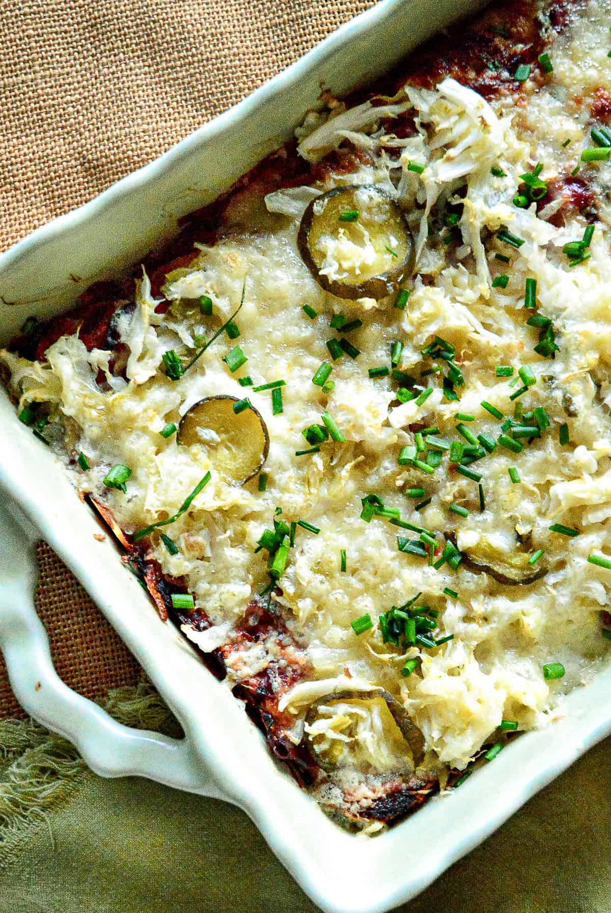 reuben bake in a casserole dish