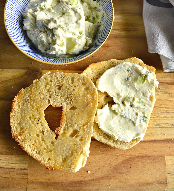 Bialy with cream cheese