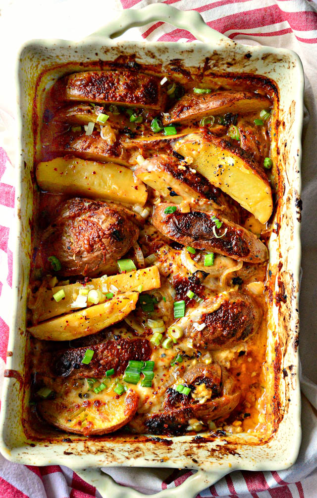 scalloped potatoes with ancho pepper in casserole dish