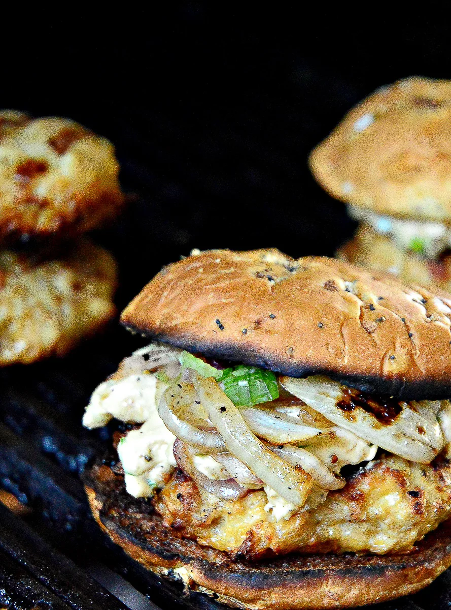 chicken burgers on grill