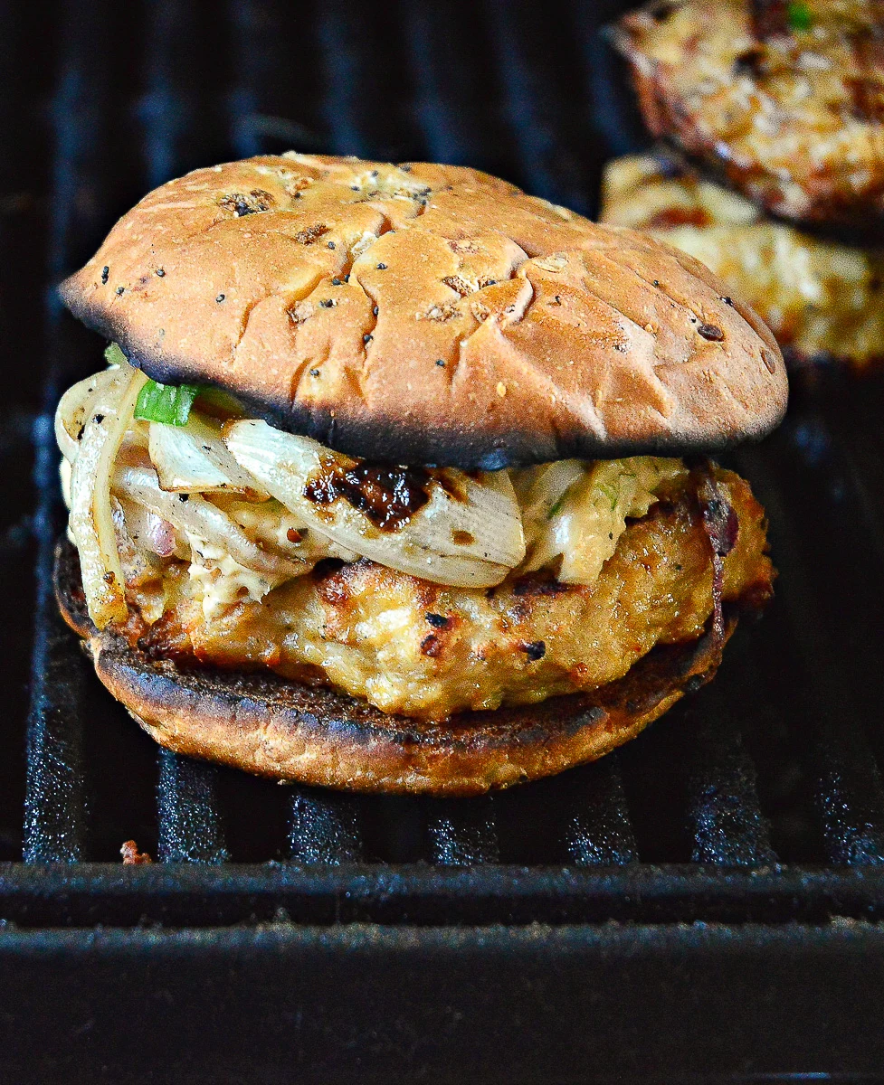 Grilled Chicken Burger on Grill