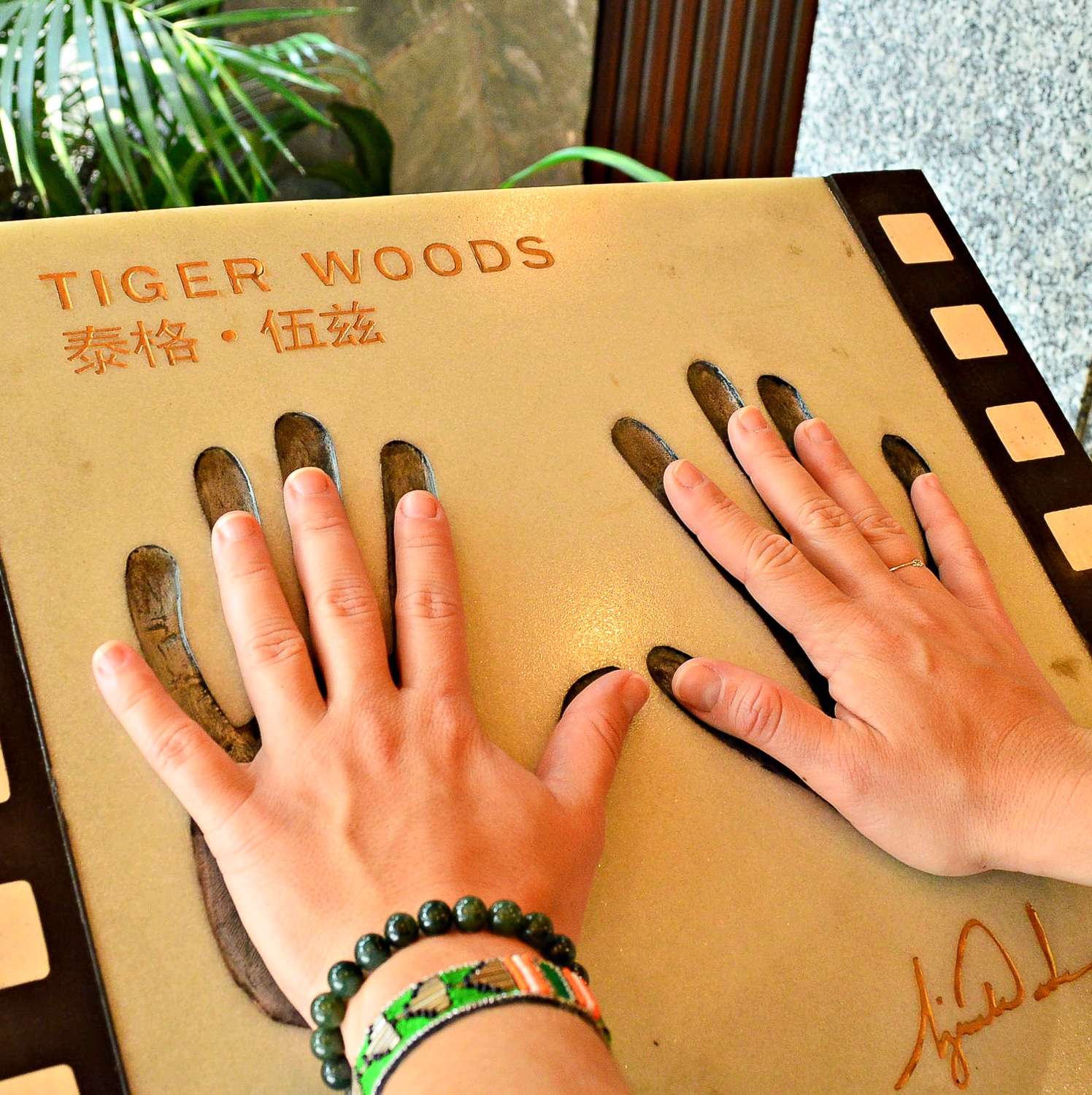 zoe with tiger woods hands