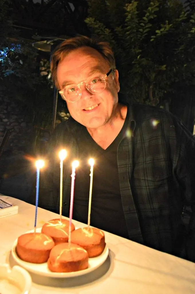 Man with birthday candles