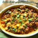 Chorizo, hominy and green chile casserole