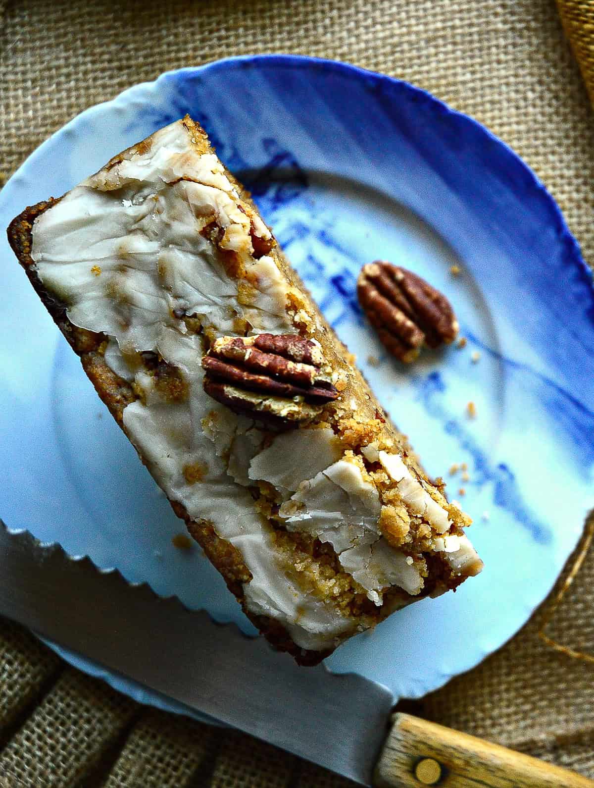 rosh hashanah honey cake slice on blue plate